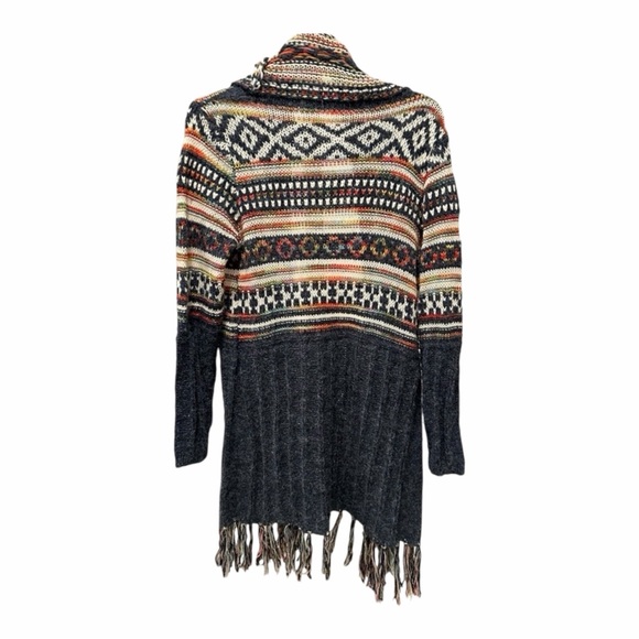 Boho Fringe Cardigan Southwestern Fair Isle Knit Sweater Adora S/M - Picture 3 of 7